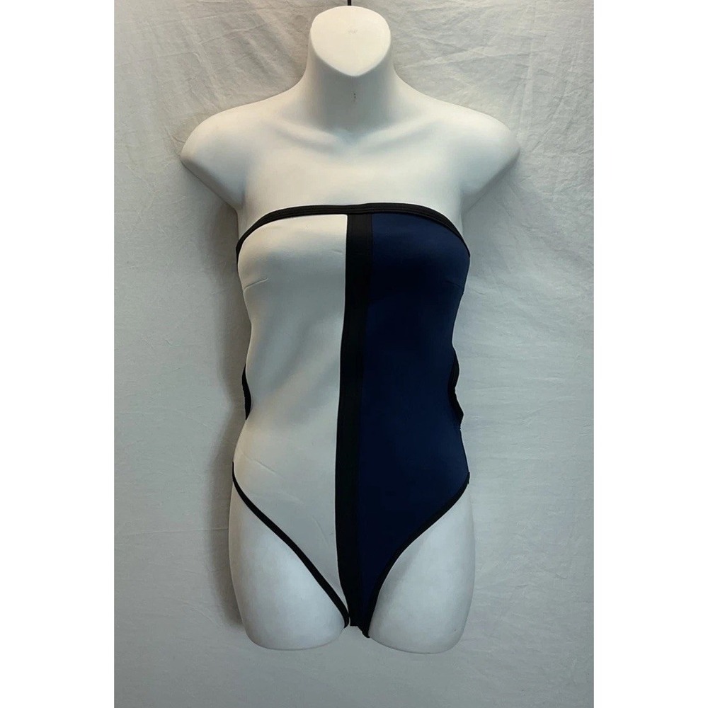New Bondi Born Parade One‎ Piece swimsuit Navy White tube top wetsuit feel